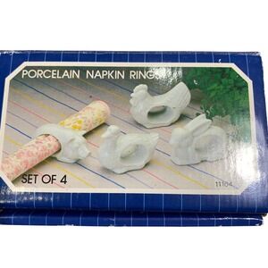 Action Porcelain Napkin Rings Set of 4 Farm Animals‎ Made in Japan Vintage 1984